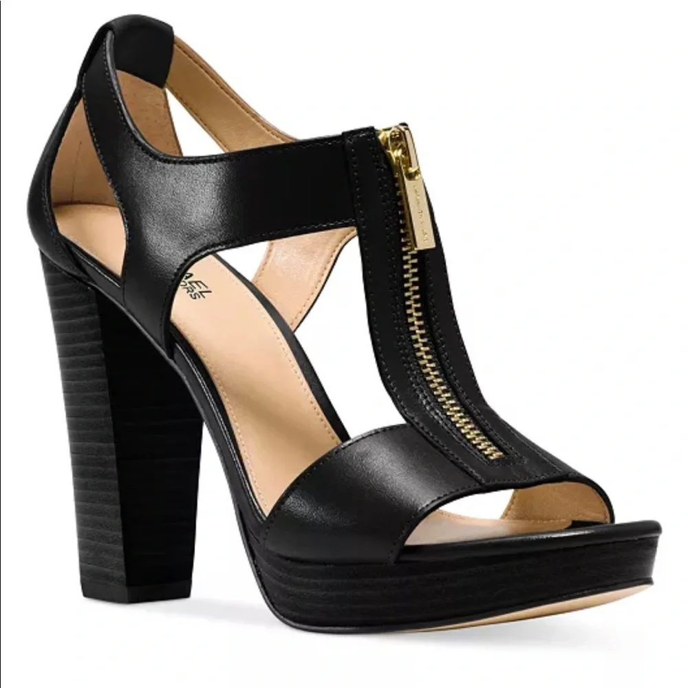 MICHAEL KORS BERKlEY LOCK BLACK LEATHER SANDAL SIZE:7 - Picture 3 of 7